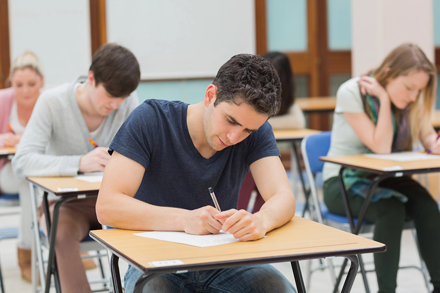 Students taking a test in a classroom in Miami